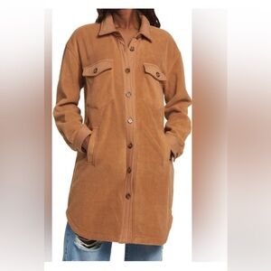 BlankNYC Fleece Shacket Camel Tan Button Down Long Jacket Size XS